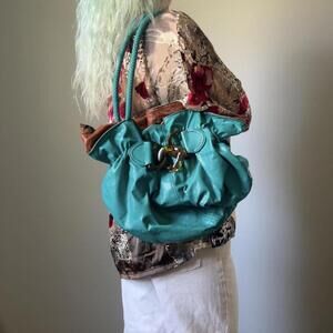 turquoise y2k faux leather slouchy shoulder bag